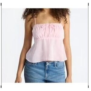 No Boundaries Babydoll Sz L Pink Satin Peplum Camisole Lace Trim Top Y2K New